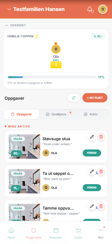 Oppgavetavle i Appen