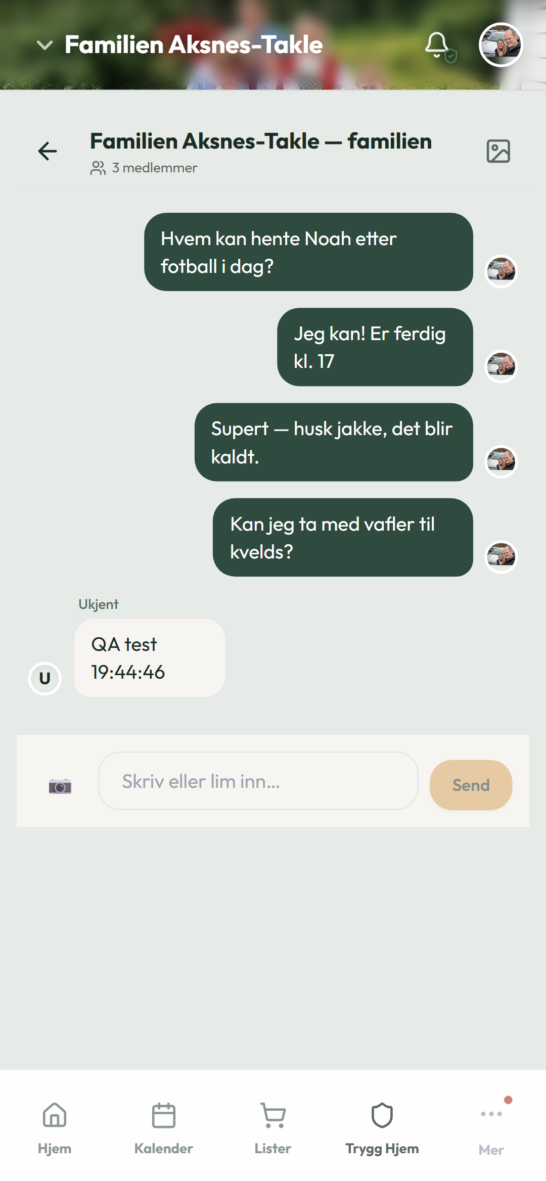 Familietråd med meldinger i Storfamilien