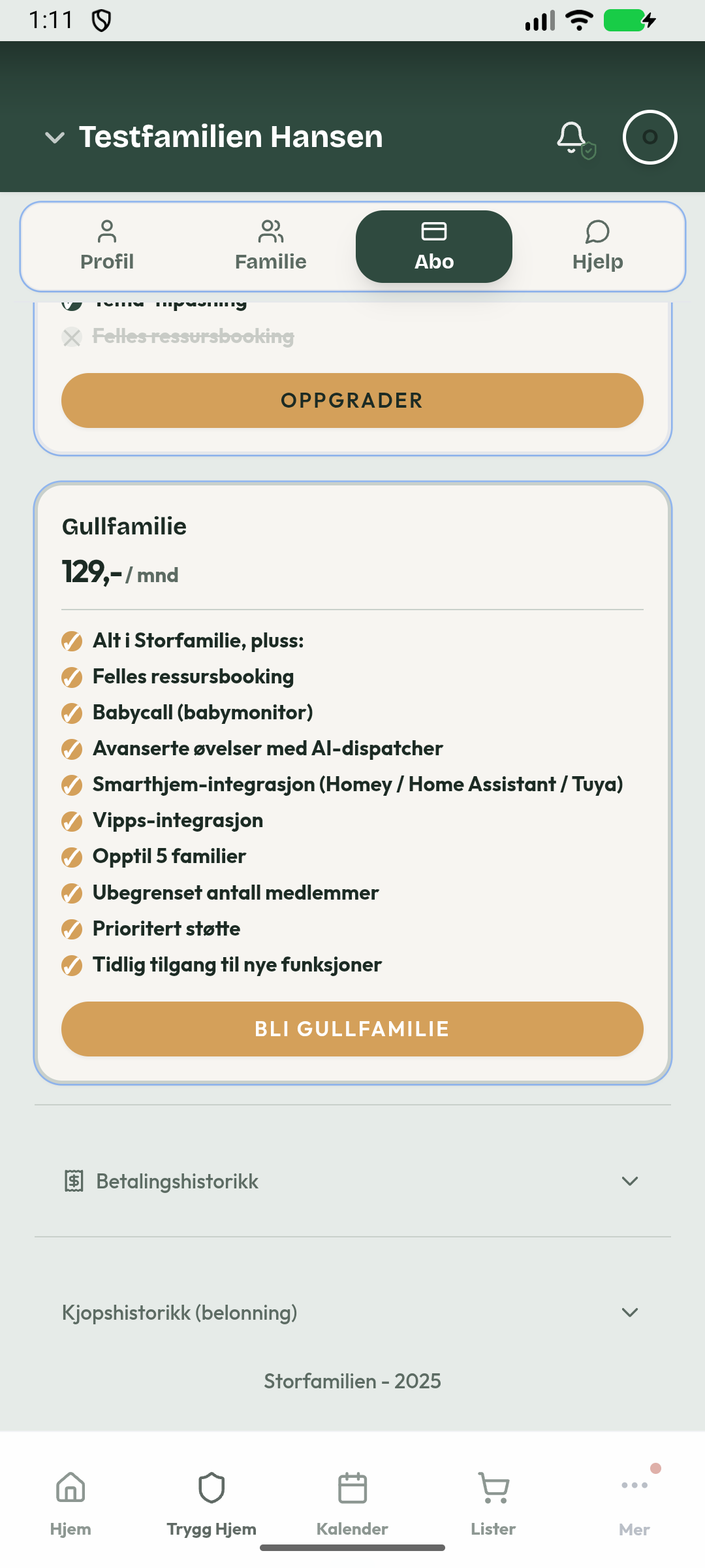 Smarthjem i Gullfamilie i Storfamilien-appen